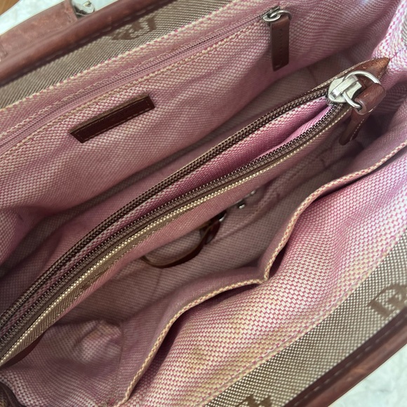 Dooney & Bourke Brown Monogram Leather and Canvas Shoulder Bag Tote Purse - Picture 6 of 8